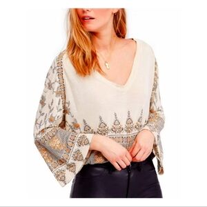 NWT Free People Womens Medallion Print Pullover Boho Linen Blend Blouse Lilac XS